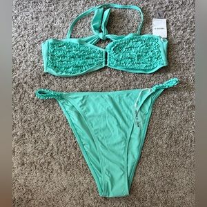 Forever 21 Turquoise Ruched Bandeau Bikini Set